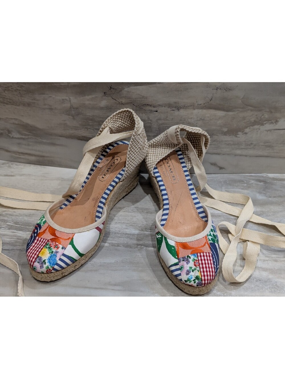 Coach Women's Patchwork Espadrille Wedge Sandals Size 6.5